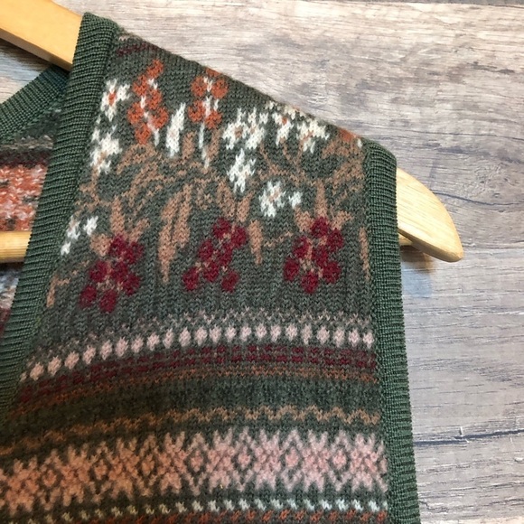 Vintage Floral Cottagecore Coastal Button Up Wool Knit Sweater Vest Medium - Picture 5 of 11